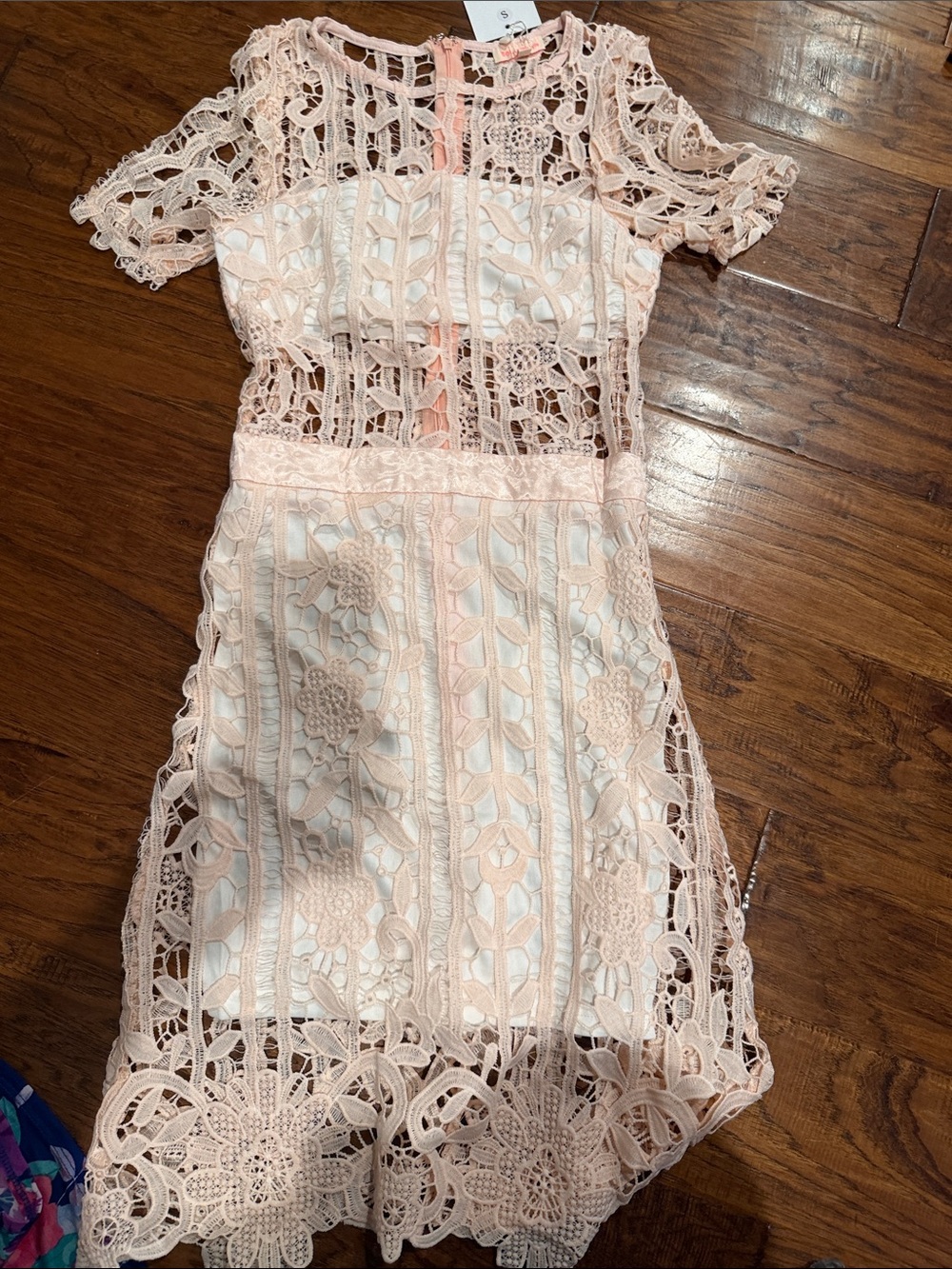 Girls Crochet Lace Dress in Light Peach